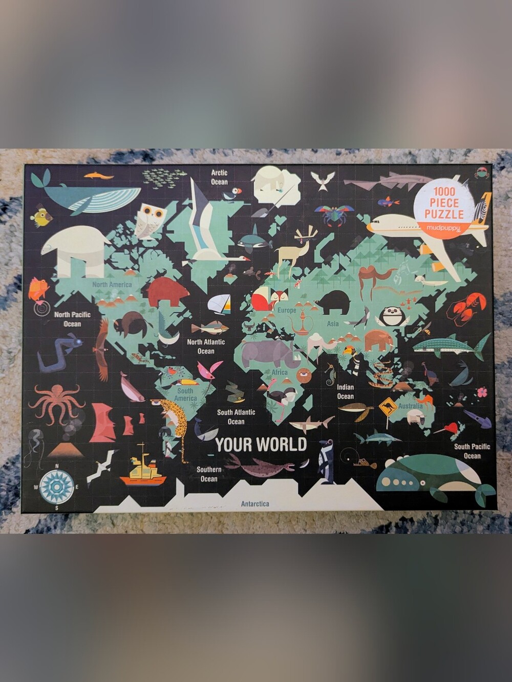 1000-Piece Mudpuppy Your World Map Puzzle - Colorful Green & Black